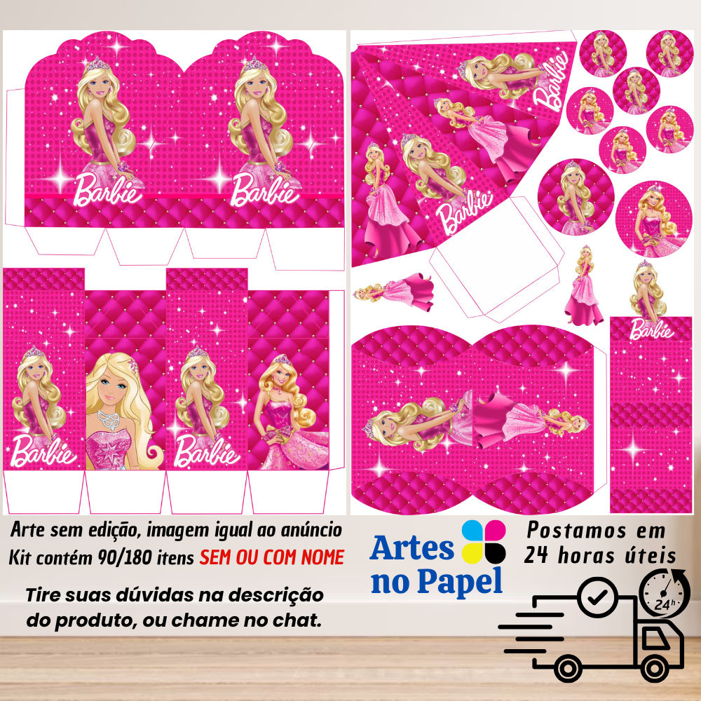 Barbie Pink Kit de Lembrancinhas com 180/90 Itens SEM/COM NOME em Oferta na Shopee