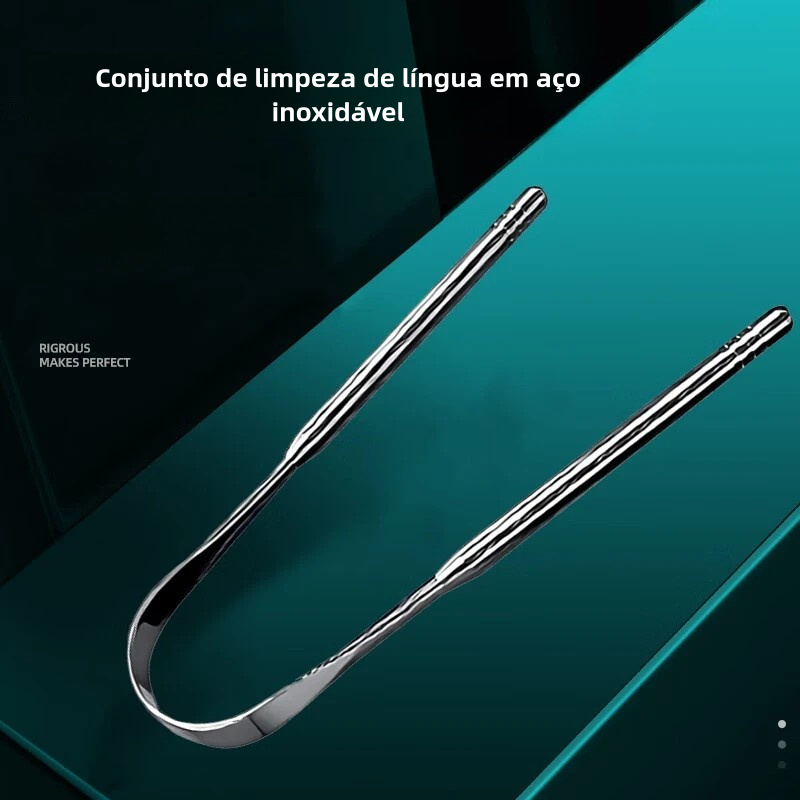 Raspador de Língua Curvado 2 Peças - Aço Inox Limpador Boca Limpa