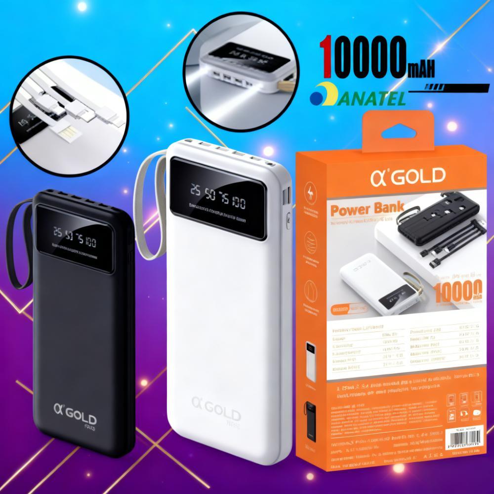 Power Bank A'gold 10000mAh - Com Funções de Lanterna, Display e Suporte para Celular BTE-18A