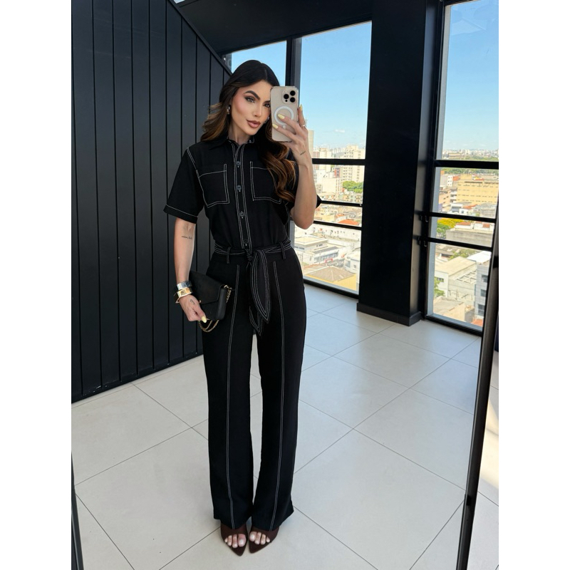 Conjunto Feminino Alfaiataria Pespontado – Camisa + Calça Social em Oferta na Shopee