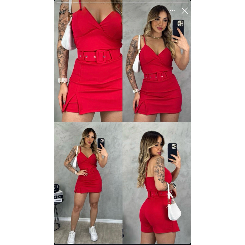 “Macaquinho Feminino com Cinto • Valoriza Cintura • Fenda Lateral • Casual/Festa” em Oferta na Shopee