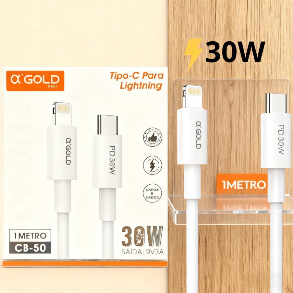 Cabo Duplo A'Gold - Conector Tipo C e Lightning para Dispositivos Apple CB-50