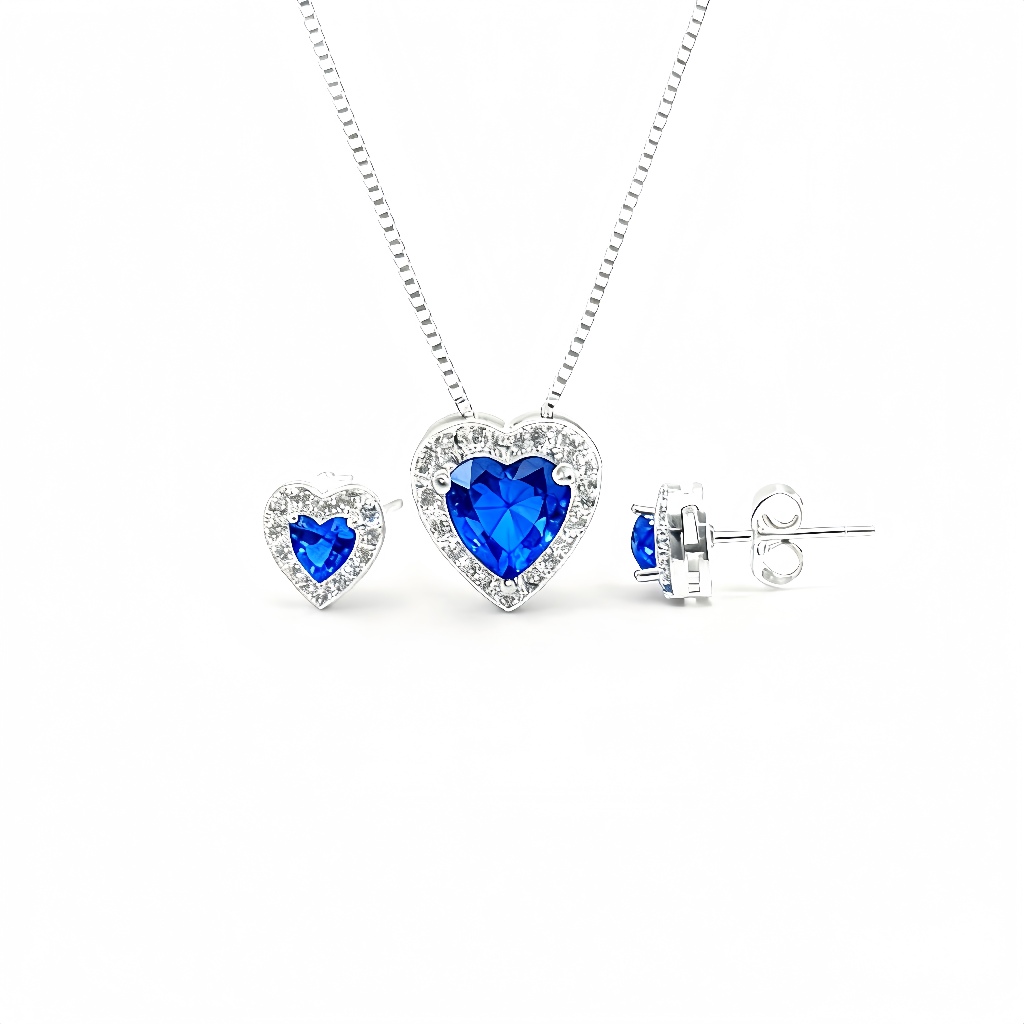 Conjunto Colar e Brinco Banhado Prata 925 Ponto de Luz coração