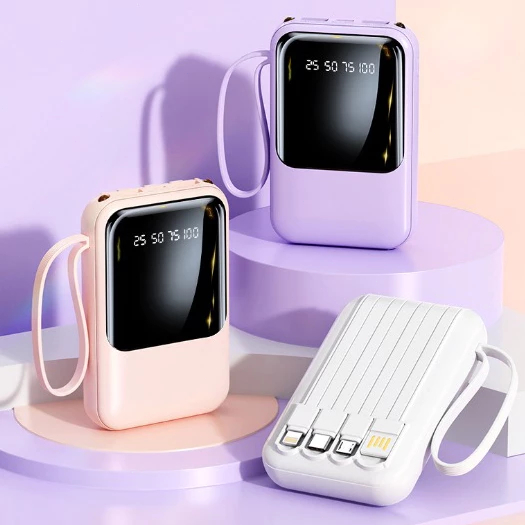 Power Bank Portátil com Cabo Incorporado - Fonte de Alimentação Móvel para Carregamento Rápido A6