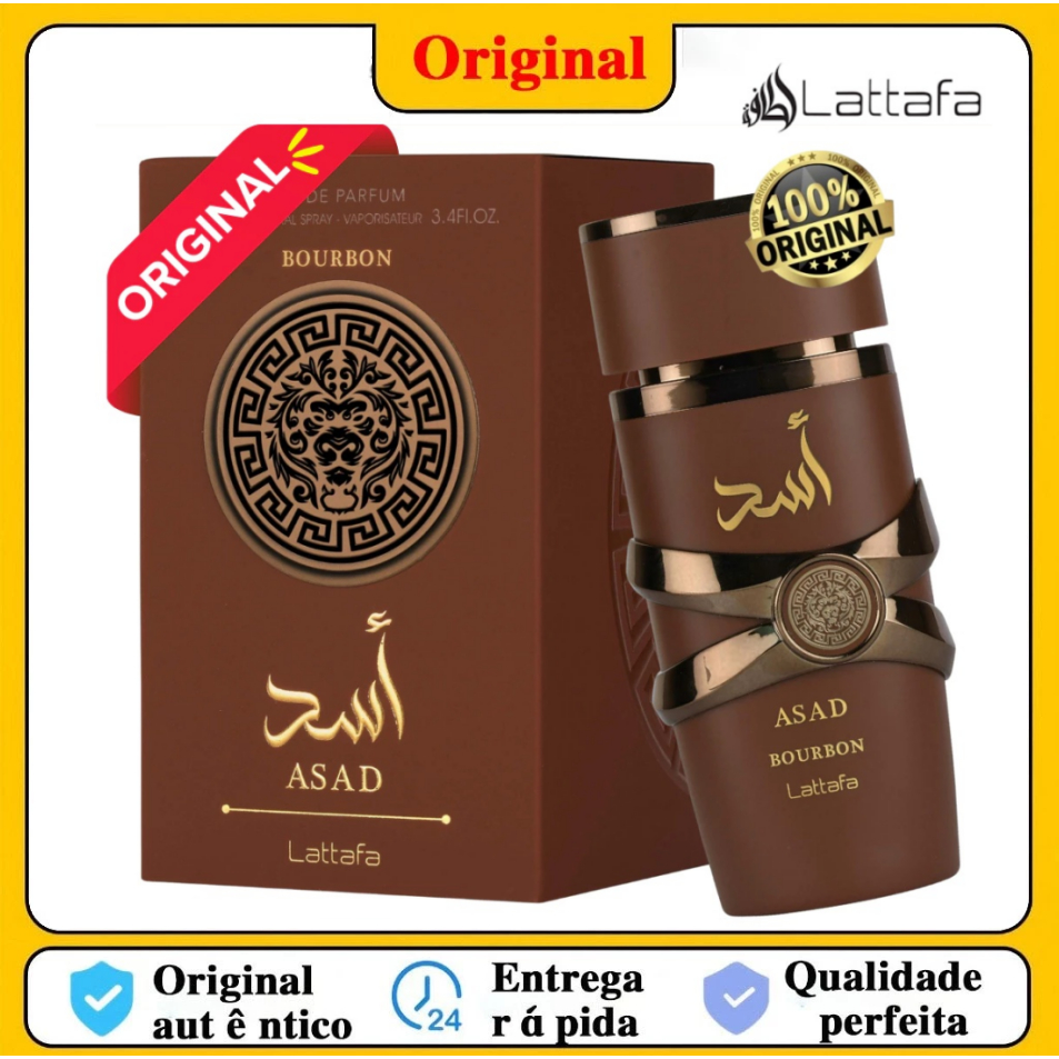 Perfume Árabe Lattafa Asad Bourbon Masculino Eau de Parfum Fragrância Original de Longa Duração 100ml