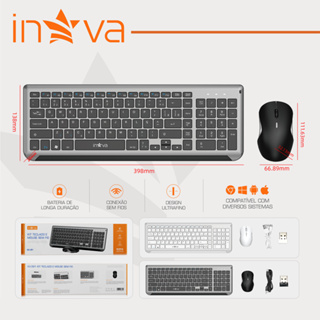 Inova Kit Teclado Mouse Sem Fio Sem Fio Recarregável Bateria Wireless Mac Android em Oferta na Shopee
