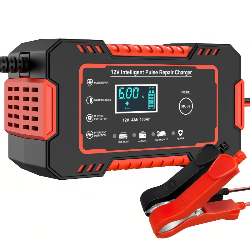 Carregador de bateria automotivo inteligente 12V com Display Digital Automático Energia Reparação Puls