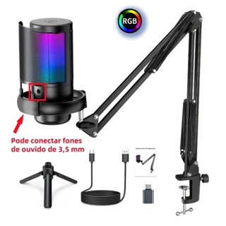 Microfone Condensador USB Cardioid Rgb Para Pc Gamer E Gravação em Oferta na Shopee