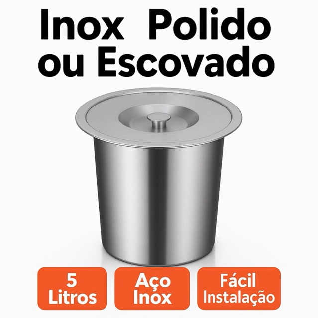 Lixeira Pia Cozinha Embutir Granito Inox Polido ou Escovado Aluminio Luxo 5 litros em Oferta na Shopee