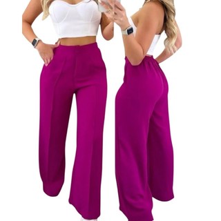 Kit 2 Calça Pantalona Calça Cintura Alta Tecido Duna Calça Confortável Calça Vermelha Calça Branca