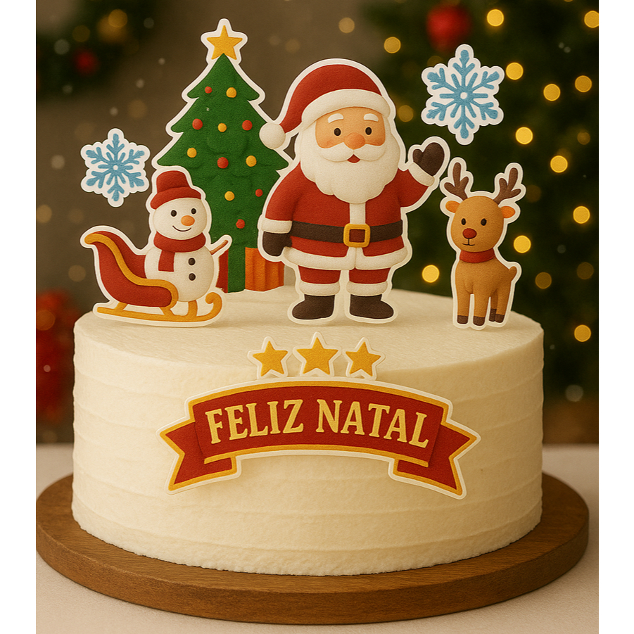 ENVIO RÁPIDO - Topo de bolo feliz natal | Topo  natalino | topper de natal | papai noel | árvore de natal