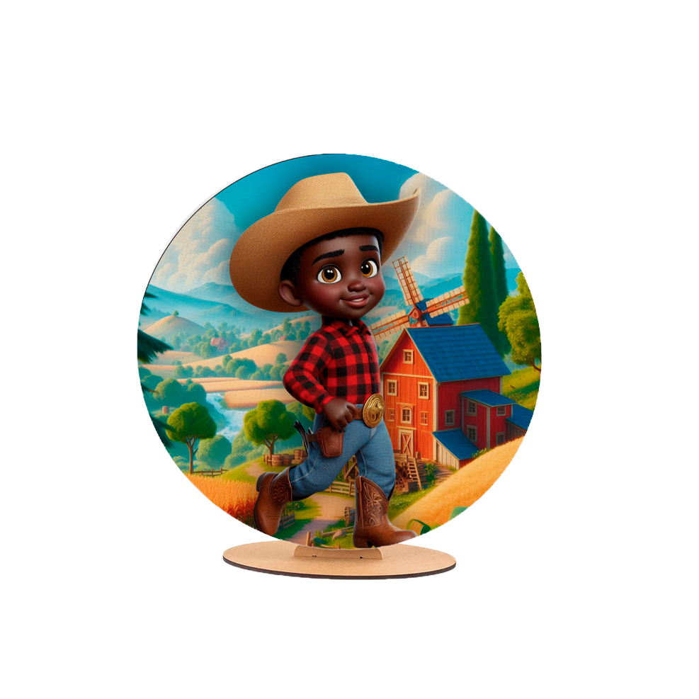 Capa Painel Redondo 50x50cm Sublimado Tema Fazendinha Unissex Cowboy Decoração De Festa Infantil Cowboy Trator Cavalo