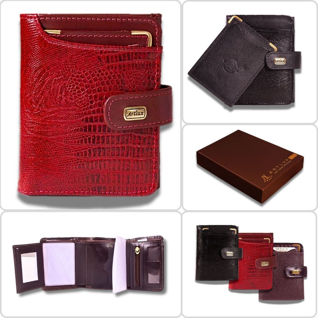 Carteira Feminina Couro Legítimo Lezard Premium Com Espelho