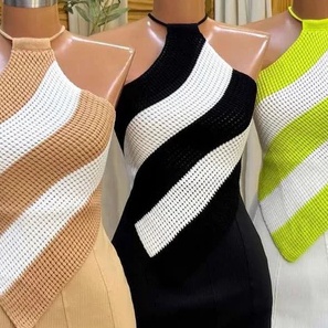 blusa frente unica de bico modal de tricot frente unica listrada de amarrar em Oferta na Shopee