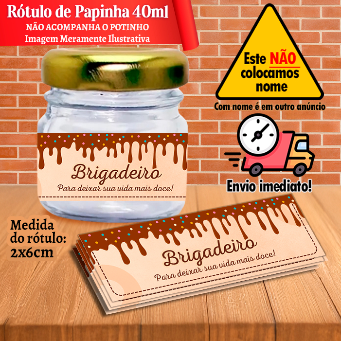 Rótulos adesivos para Papinhas 40ml 40g Tema Brigadeiro