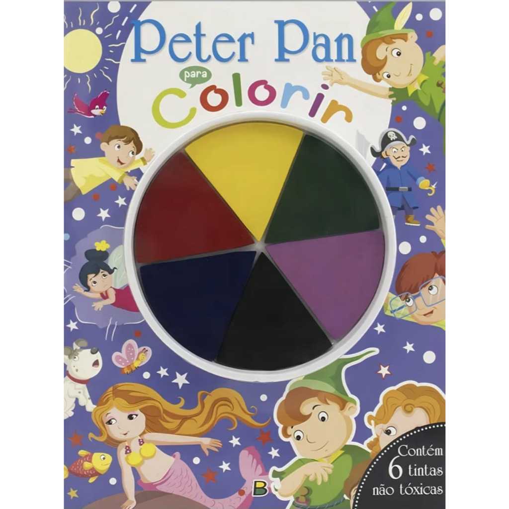 Livro Infantil Peter Pan para Colorir + 6 Tintas Não Tóxicas | Atividade Criativa
