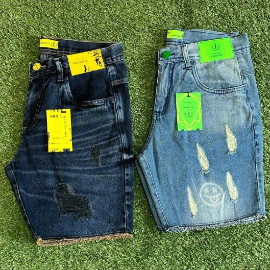 KIT 2 Bermuda Emoji Jeans Masculina Destroy Curta Jogador