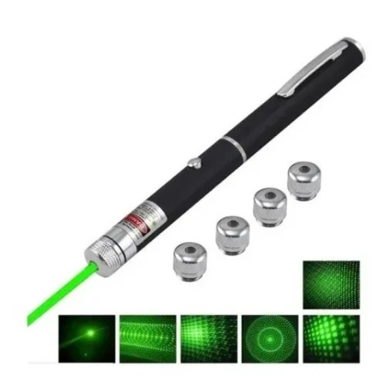 Caneta Laser Pointer Verde 5000MW Profissional 5 Pontas
