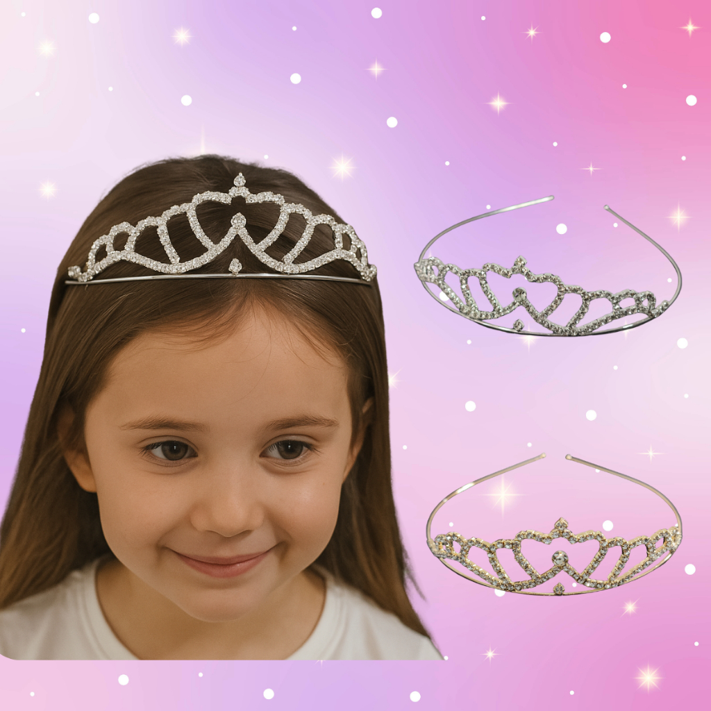 Tiara Coroa Princesa Strass Noiva Casamento Debutante Daminha Baile Infantil Carnaval Prata Dourado