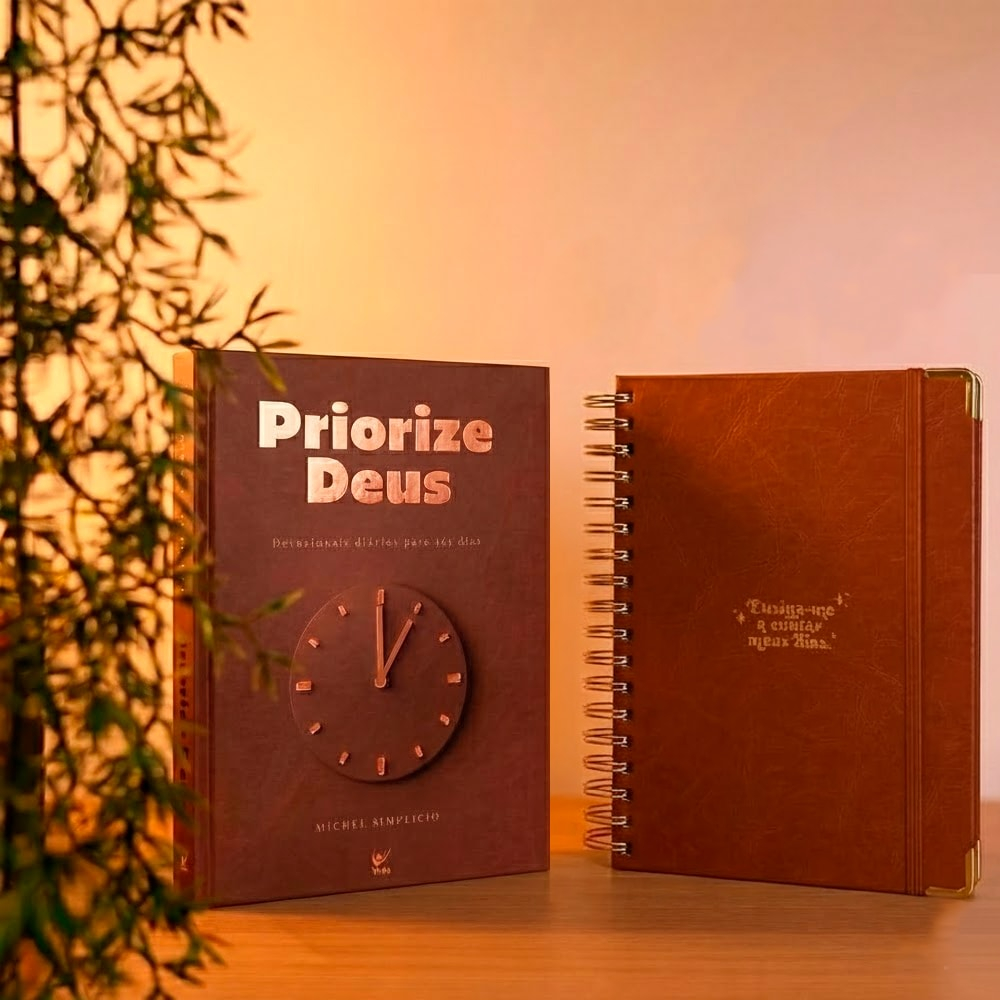 Kit Planner Meu Plano Perfeito | Capa Couro Clássica + Devocional Priorize Deus 2026 | Marrom | Mich em Oferta na Shopee