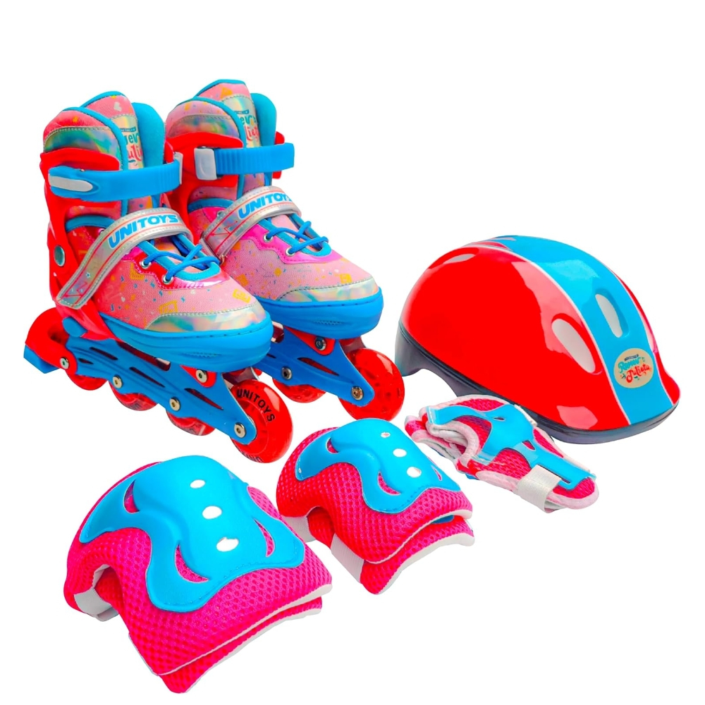 Patins Inline Infantil Unitoys Julieta 34-37 com Freio e Kit Completo de Proteção