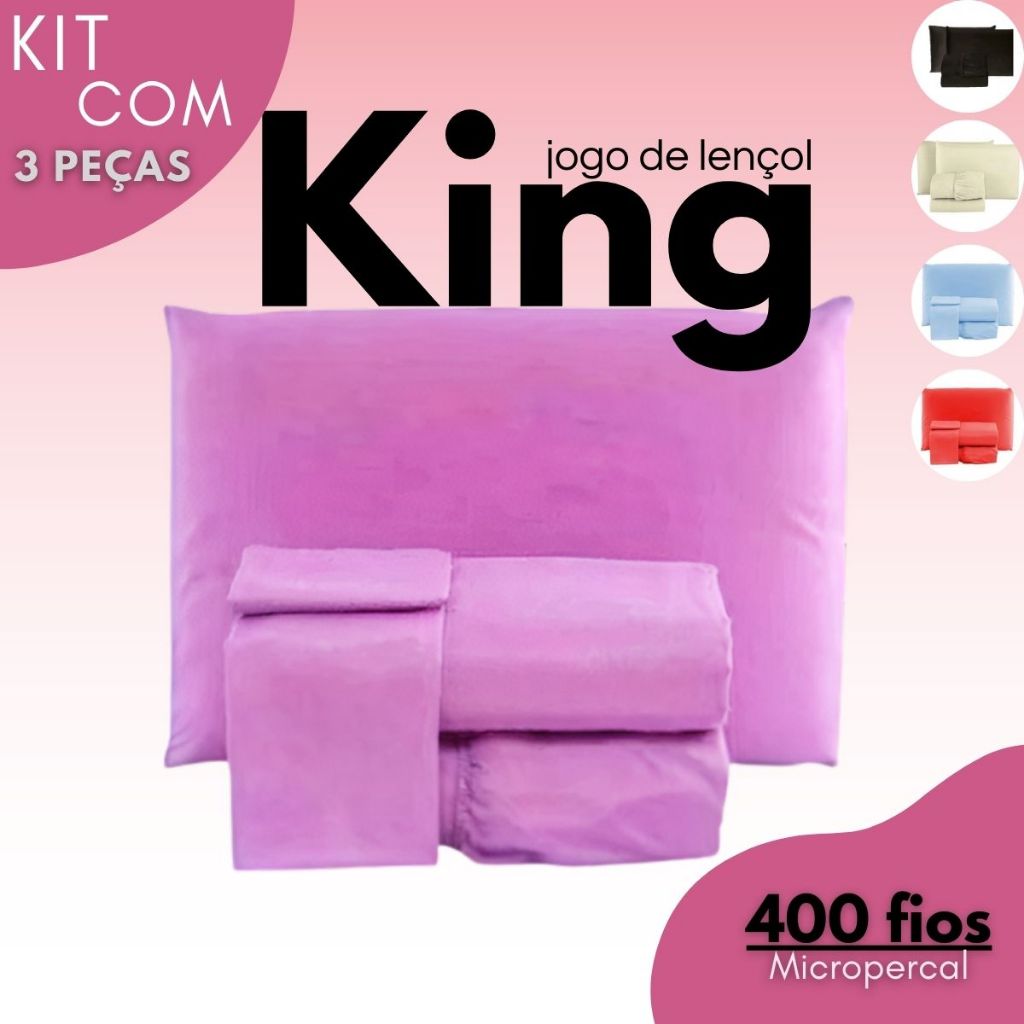 Jogo de Lençol Cama King 3 Peças Liso 1,93m x 2,03m x 30cm