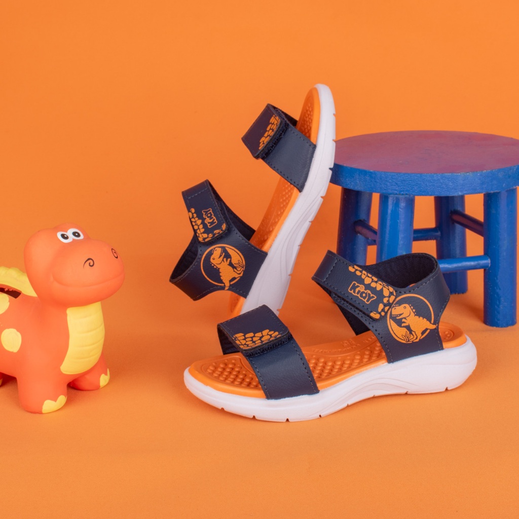Sandália Papete Infantil Kidy Fly Baby Menino Marinho Laranja Confortável Calce Fácil Antiderrapante