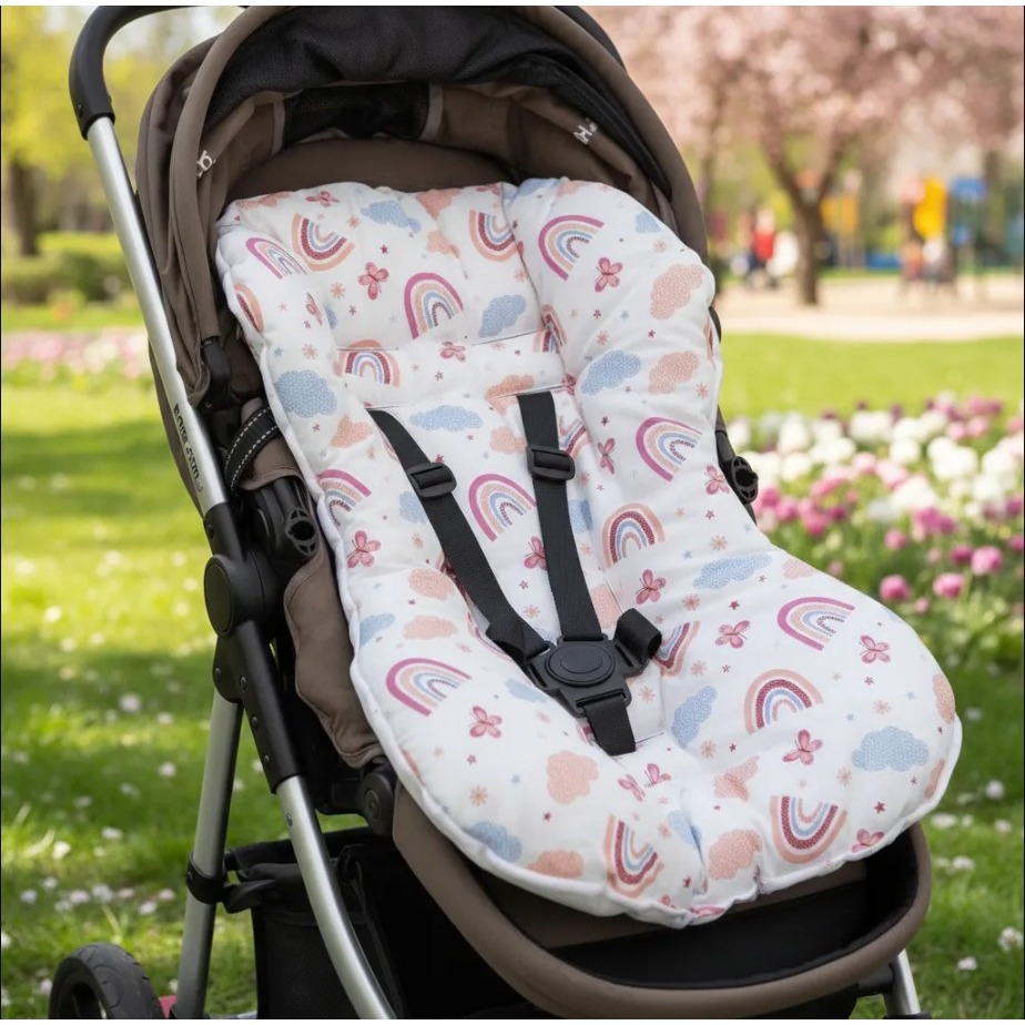 Capa De Carrinho Acolchoada Extra Macia Arco-iris 100% Algodão