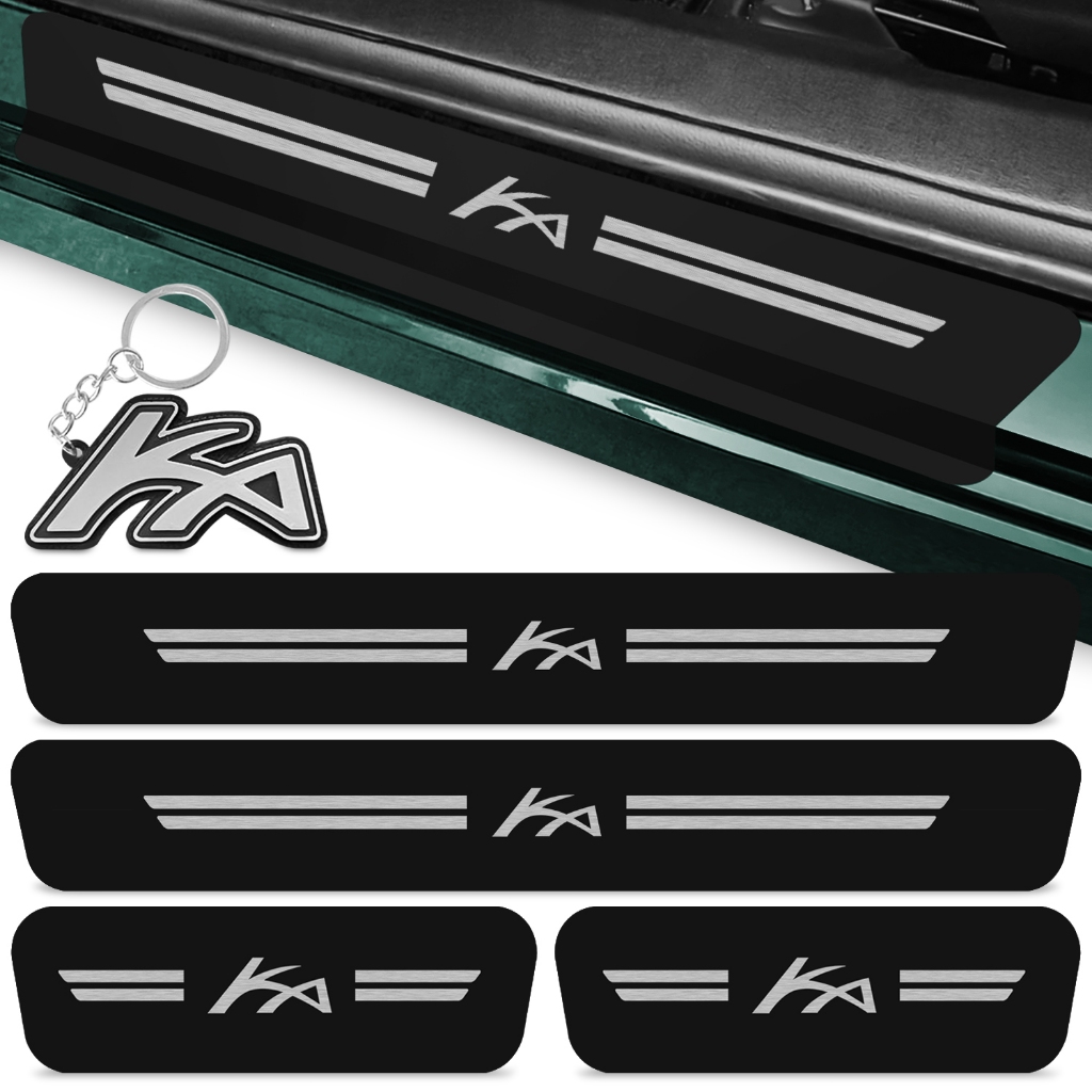 Kit 4 Peças Adesivo Soleira Porta Carro Compatível Ka 2014 A 2021 Proteção Preto Fosco + Chaveiro