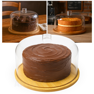 Porta Biscoitos Bolos Pão Boleira com Cúpula Tampa de Acrílico 30cm Bandeja de Bambu em Oferta na Shopee