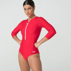 Maiô de Natação Feminino Manga 3/4 Essential Zip Water Sports Fila