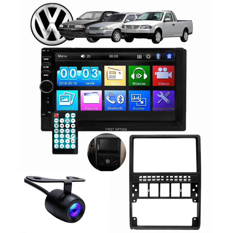 Kit Central Multimidia Mp5 Gol G2 Espelhamento Bluetooth Android Ios + Moldura + Camera De Ré