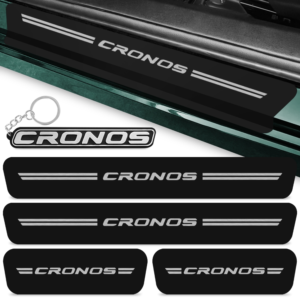 Kit 4 Peças Adesivo Soleira Porta Carro Compatível Cronos 2017 A 2021 Proteção Fosco + Chaveiro
