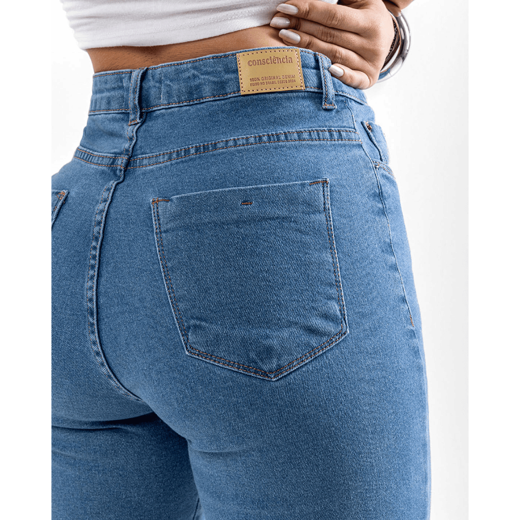 Calça Mom Jeans Feminina Cintura Alta com Elastano Básica - Consciência Jeans 5000201 em Oferta na Shopee