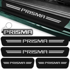 Kit 4 Peças Adesivo Soleira Porta Carro Compatível Prisma 2012 A 2019 Proteção Arranhões + Chaveiro