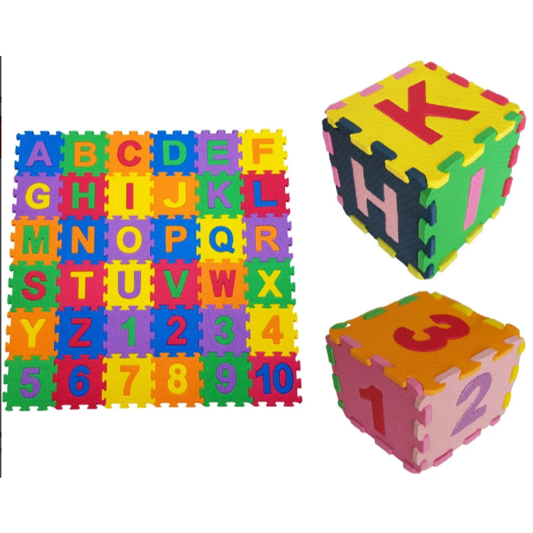 Alfanumerico Eva 36 Peças com 28 cm x 28 cm x 8mm..- Tapete - Colchonete  - Tatame Bebê Infantil .