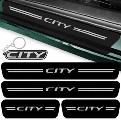 Kit 4 Peças Adesivo Soleira Porta Carro Compatível City 2009 A 2021 Proteção Preto Fosco + Chaveiro