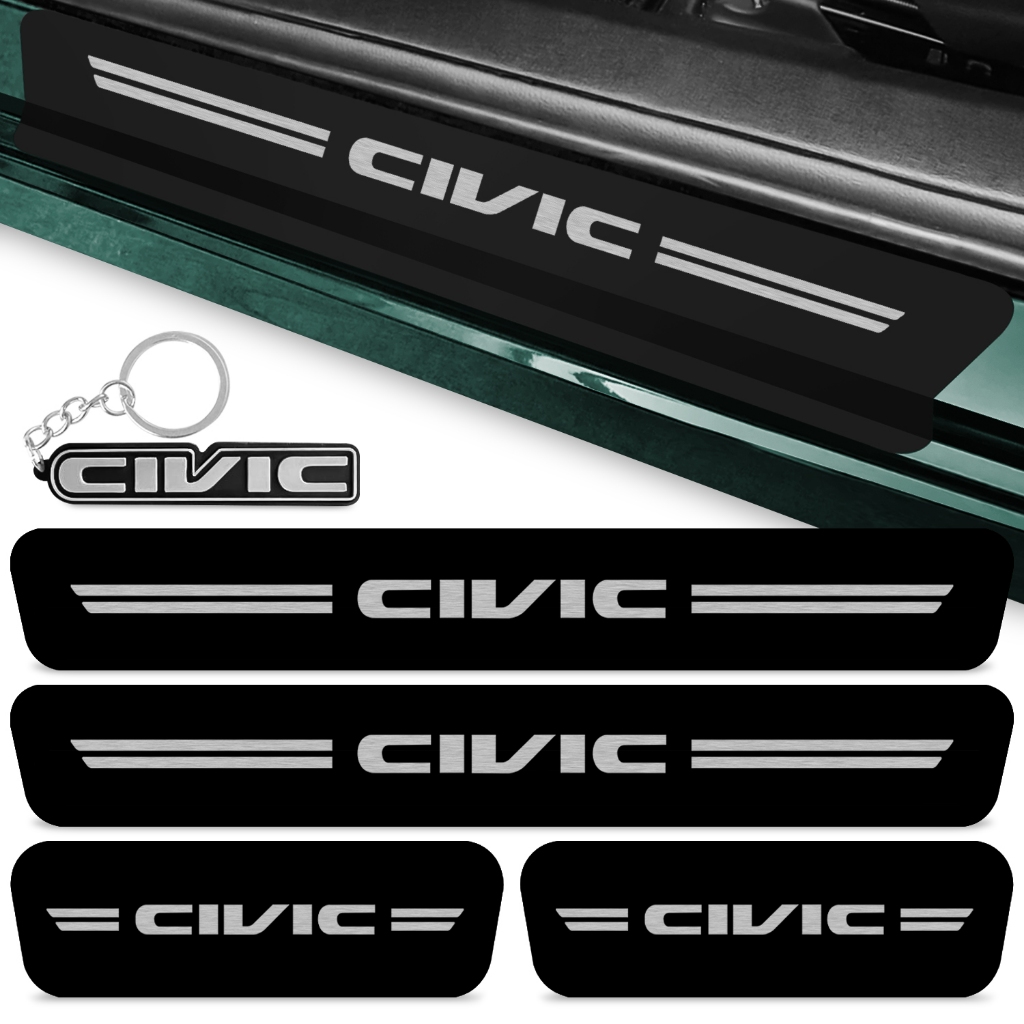 Kit Soleira Compativel Civic G10 Adesivo Porta Carro Kit 4 Peças 2017 A 2021 Proteção + Chaveiro