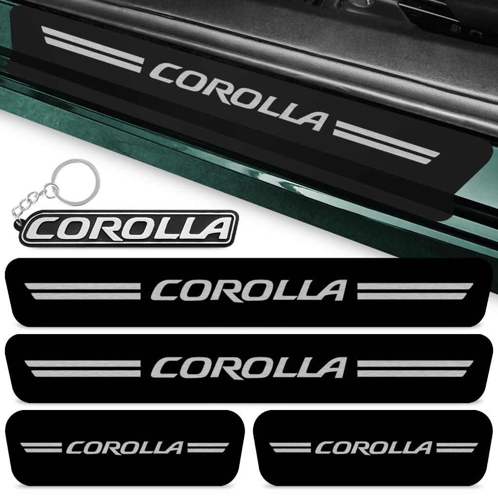 Kit 4 Peças Adesivo Soleira Porta Carro Compatível Corolla 2015 A 2019 Proteção Fosco + Chaveiro