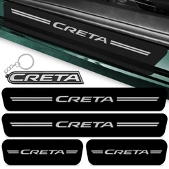 Kit 4 Peças Adesivo Soleira Porta Carro Compativel Creta 2016 A 2021 Proteção Preto Fosco + Chaveiro