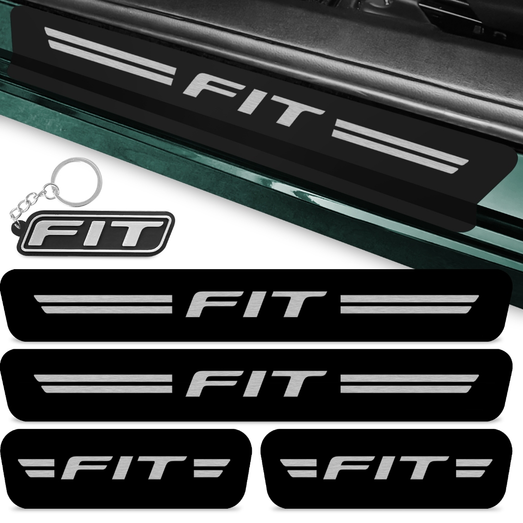 Kit 4 Peças Adesivo Soleira Porta Carro Compatível Fit 2014 A 2021 Proteção Fosco + Chaveiro