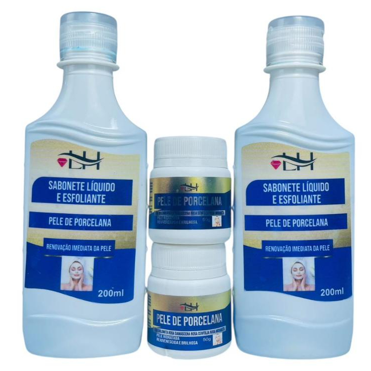 Pele de Porcelana Kit com 2 Sabonete Líquido e 2 Creme Pele Limpa e Uniforme Liss Hair