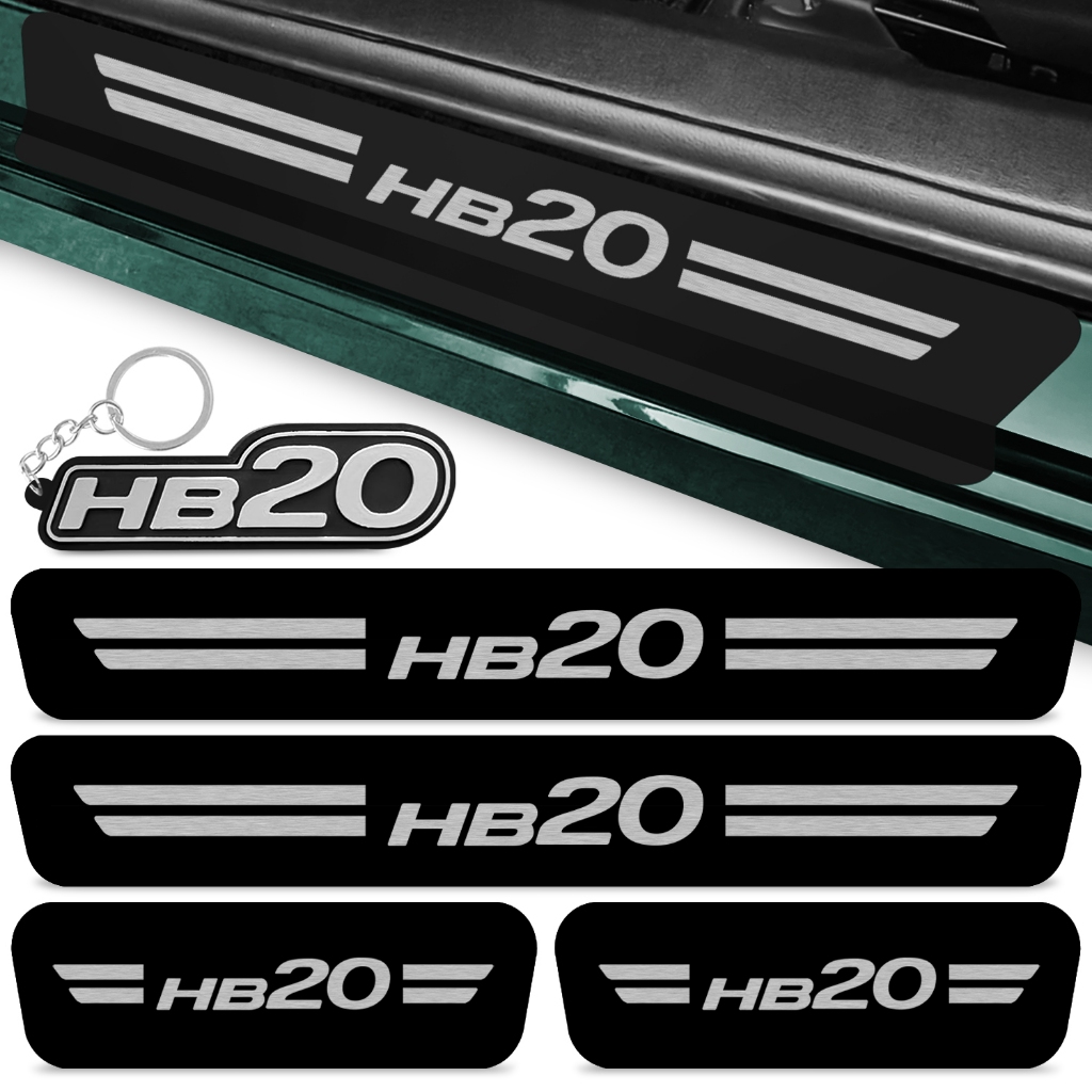 Kit Soleira Carro Compativel Hb20 13 A 22 4 Pcs Adesivo Porta Proteção Preto Fosco + Chaveiro
