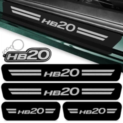 Kit 4 Peças Adesivo Soleira Porta Carro Compatível Hb20 2013 A 2022 Proteção Preto + Chaveiro