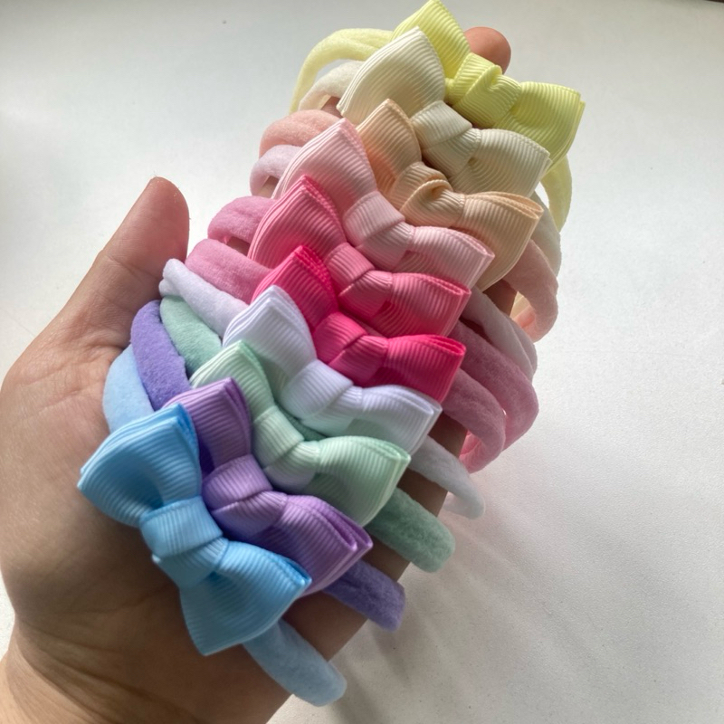 Kit 10 Faixas Tiaras de cabelo para bebê Laço Mini Gravatinha Duplo em Oferta na Shopee