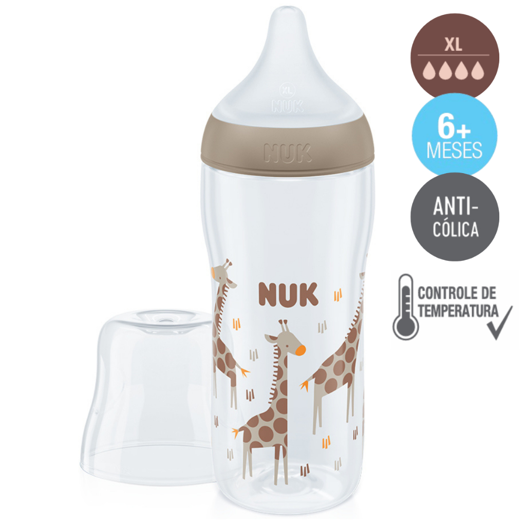 Mamadeira Nuk Anticolica Perfect Match 360mL Controle Temperatura Bico Macio +6m Fluxo Variável em Oferta na Shopee