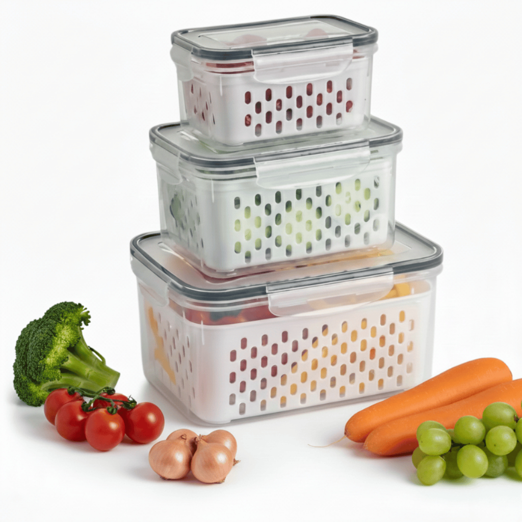 Kit 3 Organizadores de Geladeira Potes Herméticos Alimentos Cozinha Com Cesto Removível Lavar Frutas em Oferta na Shopee