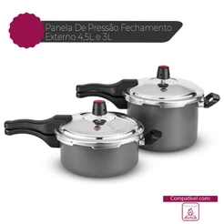Jogo De Panela Pressão Antiaderente 4,5 Litros E 3 Litros Tampa Fechamento Externo Classic Cozinha