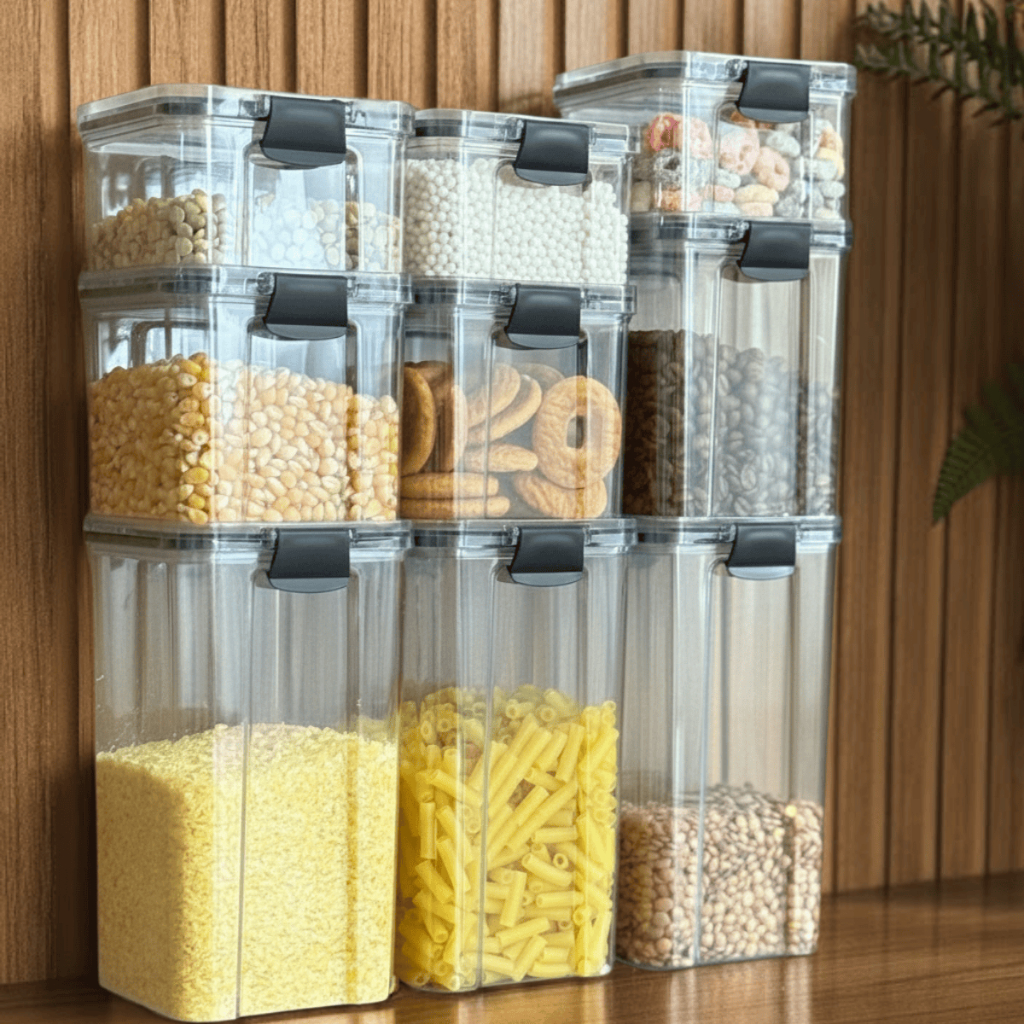 Monte Seu Kit Conjunto De Potes Herméticos em Acrílico Cristal com Trava Empilhável