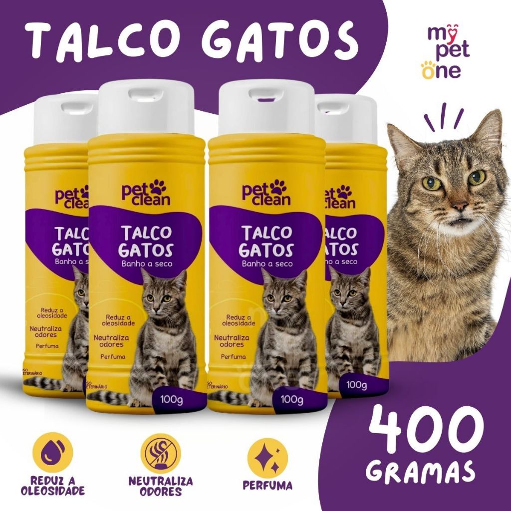 Kit 4 Talco Banho a Seco Para Gatos 100g - Pet Clean